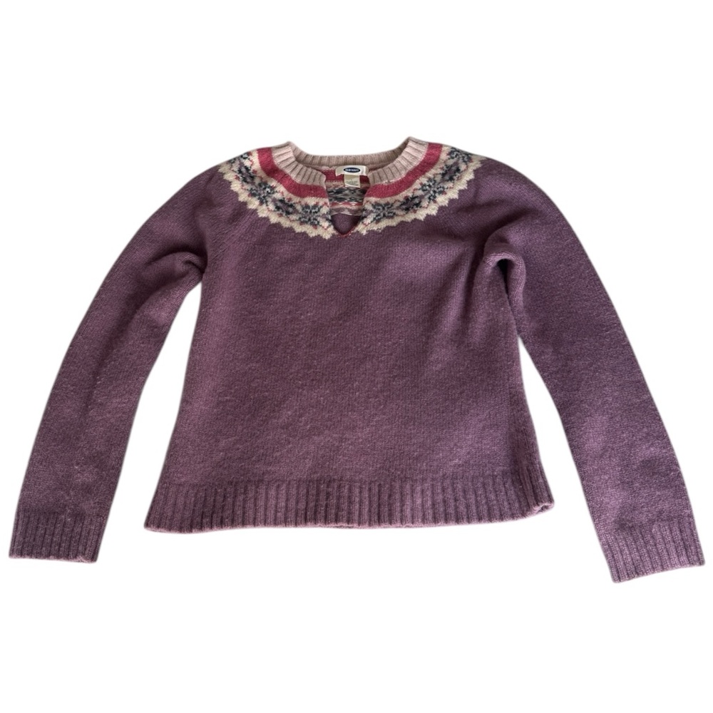 Old Navy Lavender Fair Isle Crewneck Wool Sweater
